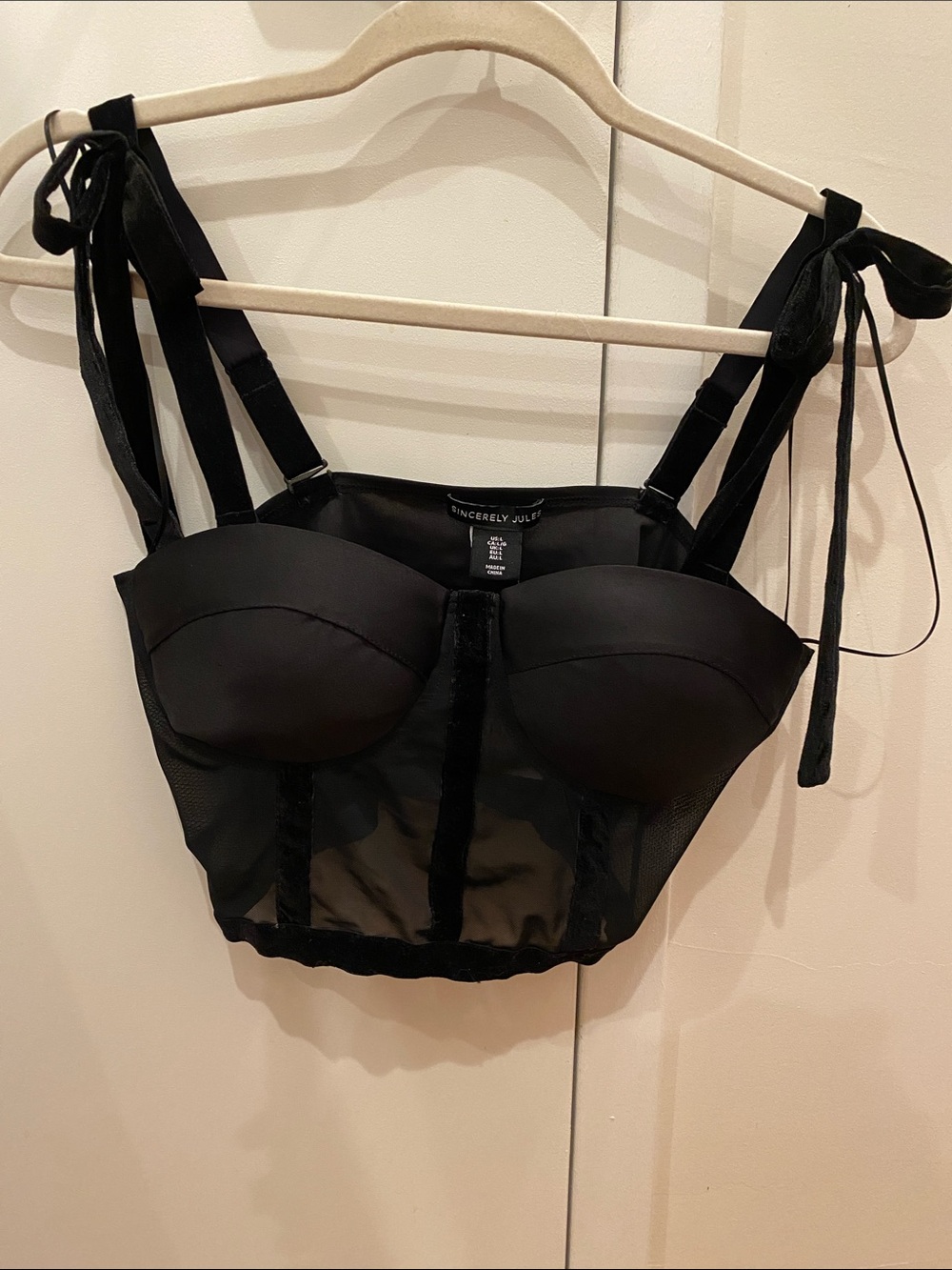 Sincerly Jules Black Sheer Mesh Bustier with Tie Straps